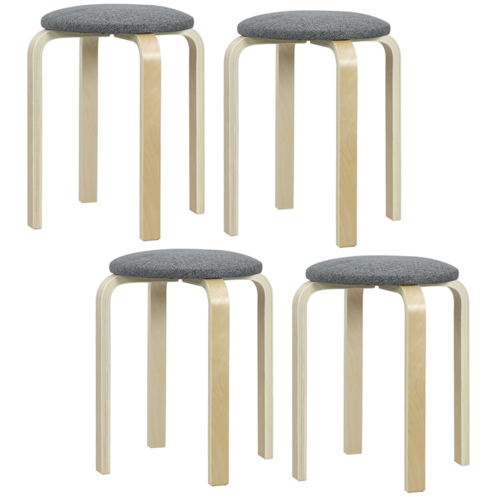 Lot de 4 tabourets empilables assise rembourrée dia.40 x H.45 cm bois clair gris
