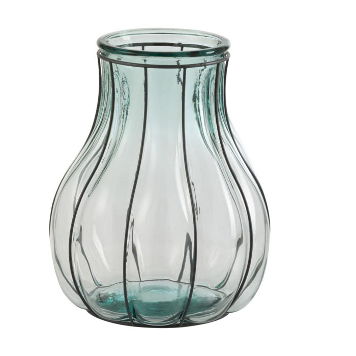 J-Line Vase Fusion Verre/Metal Bleu Small