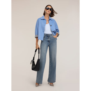 Motivi - Jeans palazzo vita alta con strass - Azzurro
