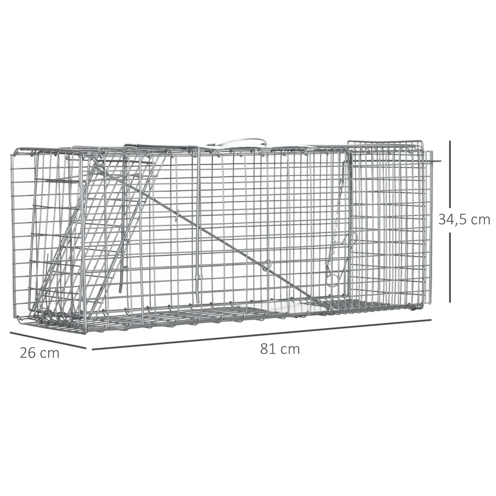 Trampa para Animales Vivos Plegable 81x26x34,5 cm Jaula de Captura de Alambre con Puerta y Asa para Conejos Gatos Ratas Roedores Plata