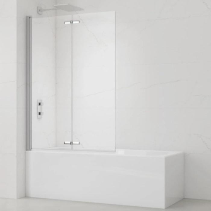 150x105 cm SK Pare-baignoire en verre 2 volets pliants, orientation gauche et droite, chrome (SATVZSKNEW105)