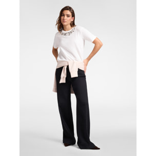 Elena Mirò - T-shirt con ricamo floreale - Bianco