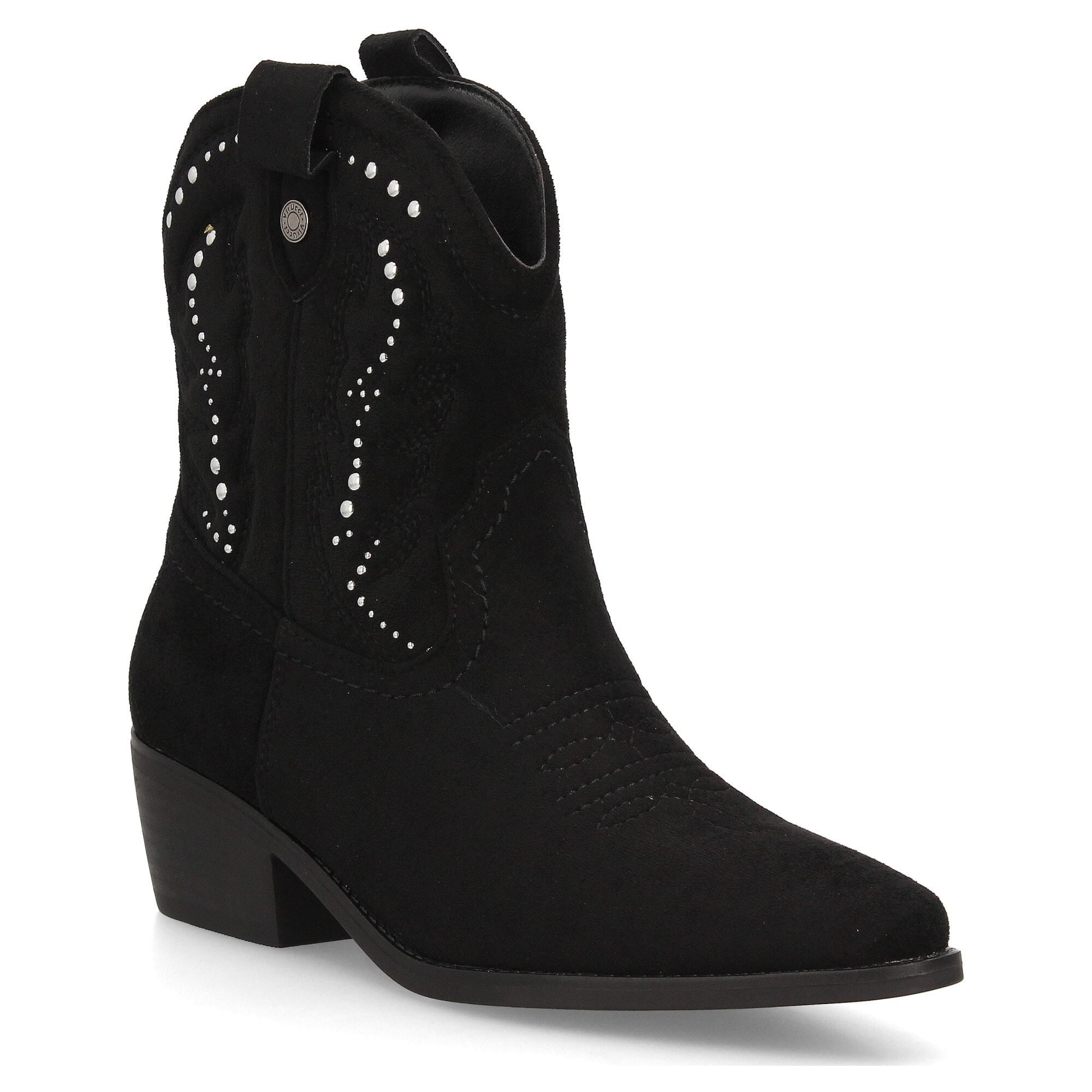 Botas cowboy mujer caña media serraje con tachuelas y tacón bajo