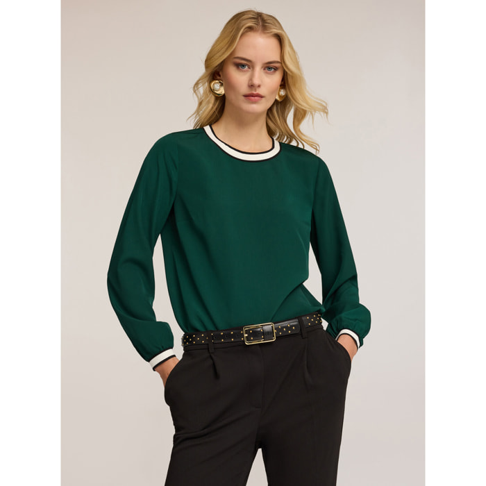 Motivi - Blusa con bordes en contraste - Verde