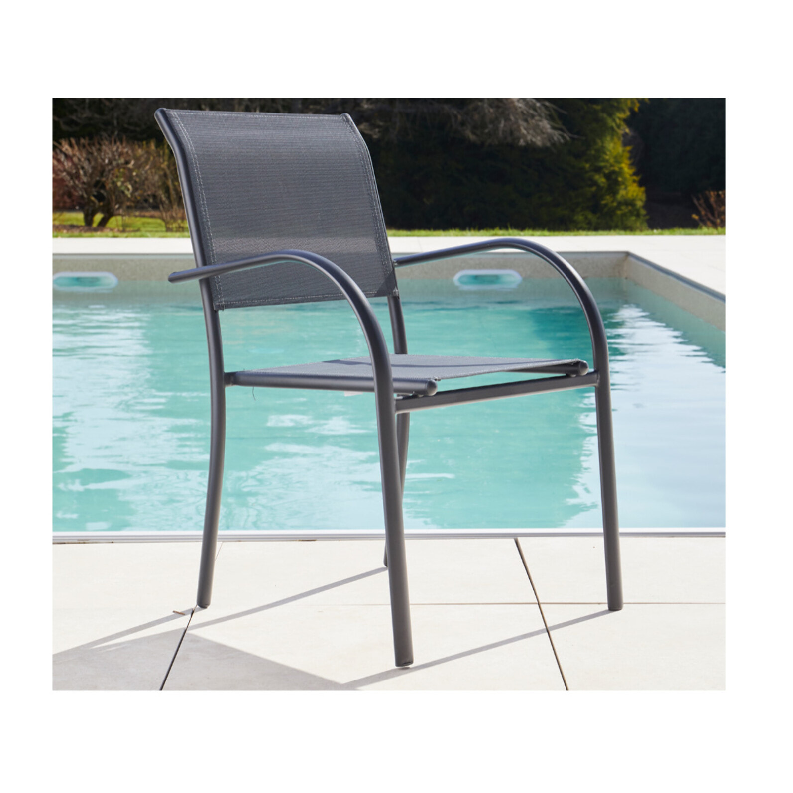 HONFLEUR BEZIERS - Ensemble table et chaises de jardin  - Gris Anthracite et Vert sauge