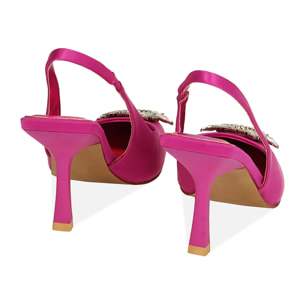 Slingback fucsia in raso, tacco 7,5 cm