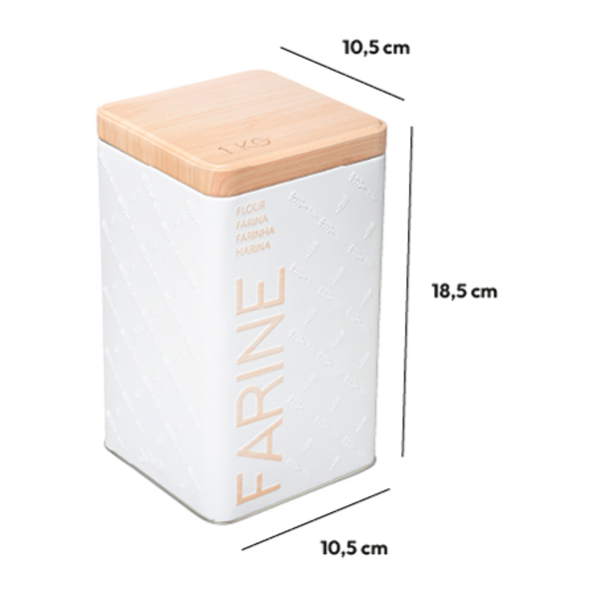 Boîte à farine 1kg métal Blanc Scandi Nature