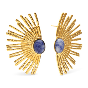 Pendientes Sunbeam Azul Acero Baño Oro