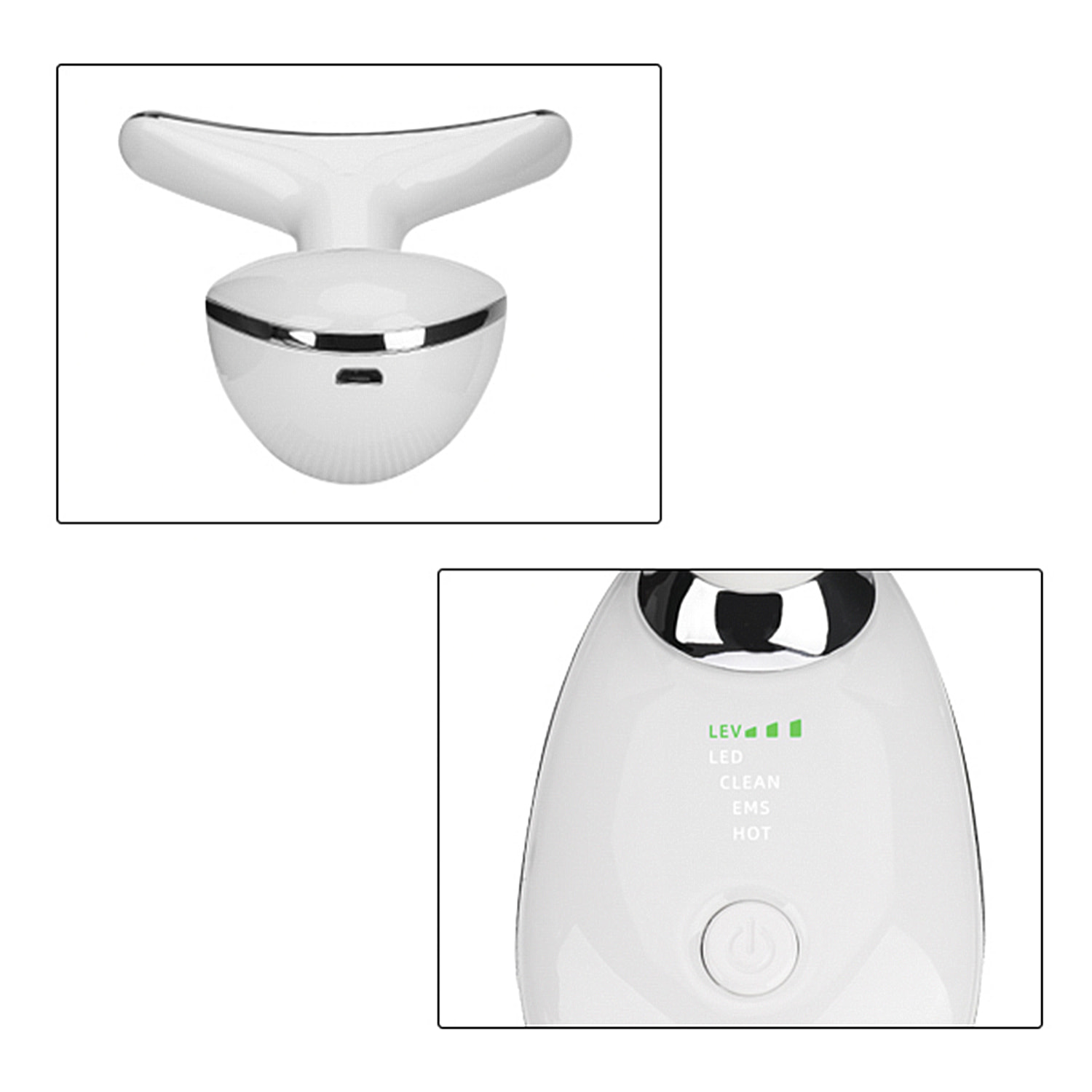 Strumento di bellezza per collo e viso con luce LED pulsata. Illuminazione e ringiovanimento della pelle.