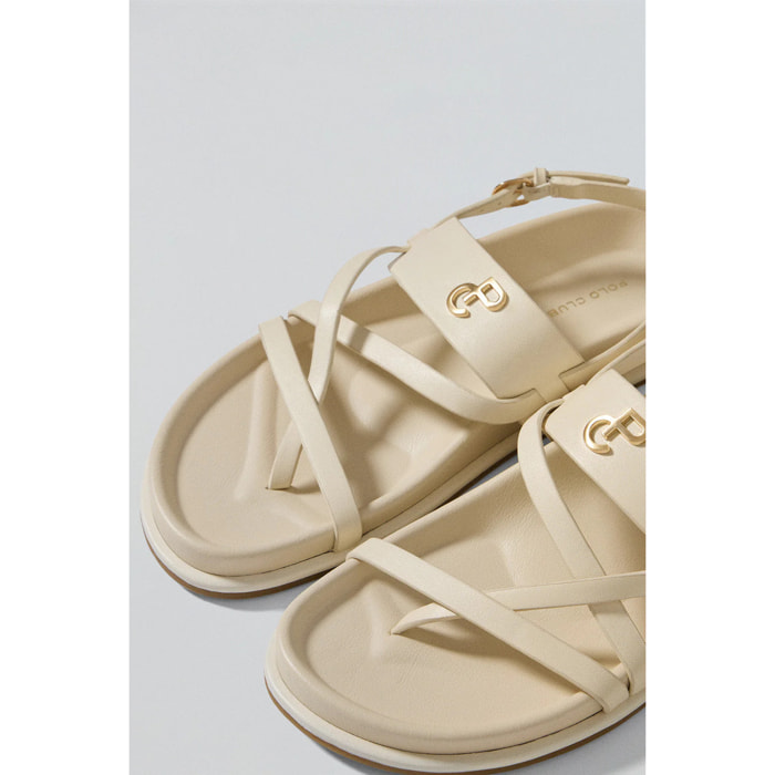 Sandalia beige de tiras Allegra tipo bio con detalle metálico