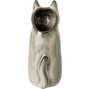 J-Line Vase chat - porcelaine - gris vert - small