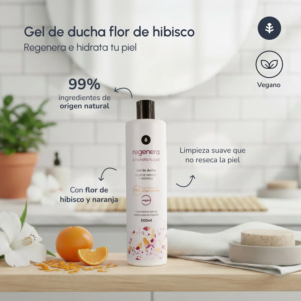 Gel de ducha Flor de Hibisco y Naranja Planeta Huerto 500 ml