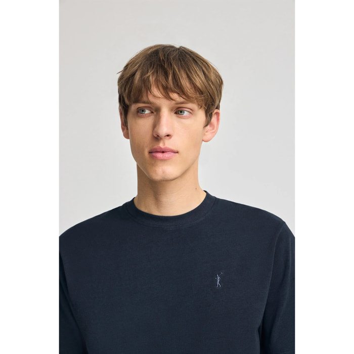 Maglietta blu marino in cotone con ricamo Rigby Go