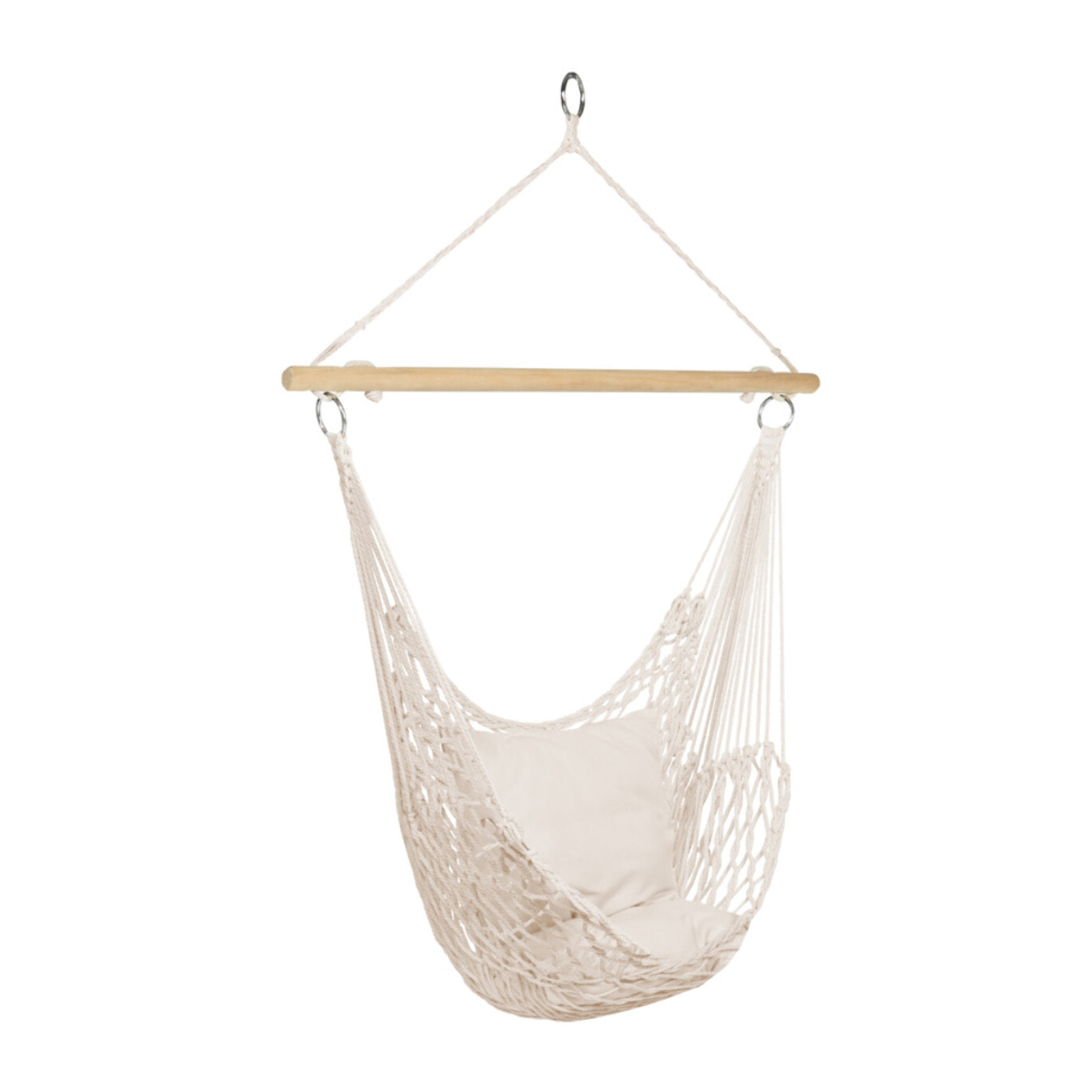 Chaise en macramé avec coussin integré à suspendre