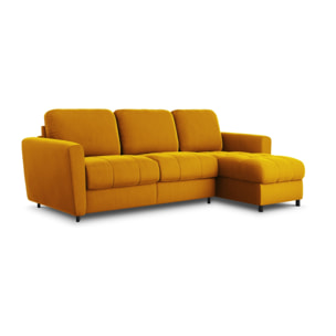 Canapé d'angle droit convertible avec coffre de rangement "Audra" 4 places en velours jaune