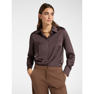 Elena Mirò - Camicia in raso stretch - Marrone