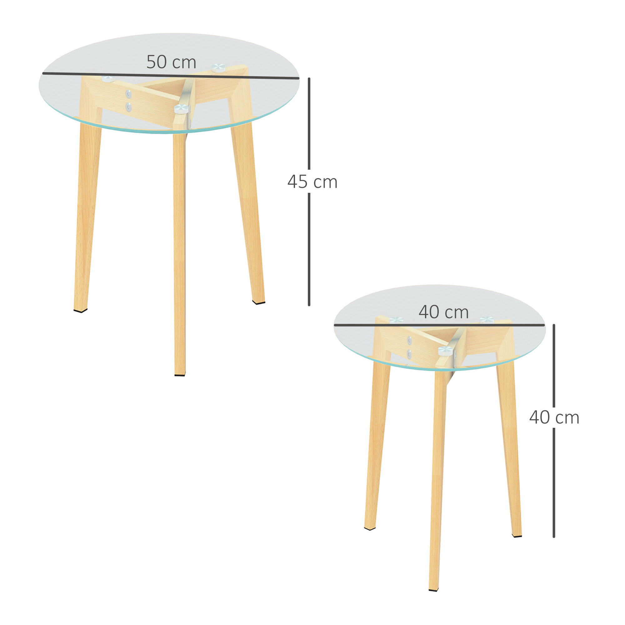 Mesas Auxiliares para Salón Mesas Nidos de 2 Piezas con Tablero de Vidrio Templado y Marco de Acero Mesas de Centro Pequeñas para Dormitorio Transparente
