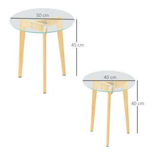 Mesas Auxiliares para Salón Mesas Nidos de 2 Piezas con Tablero de Vidrio Templado y Marco de Acero Mesas de Centro Pequeñas para Dormitorio Transparente
