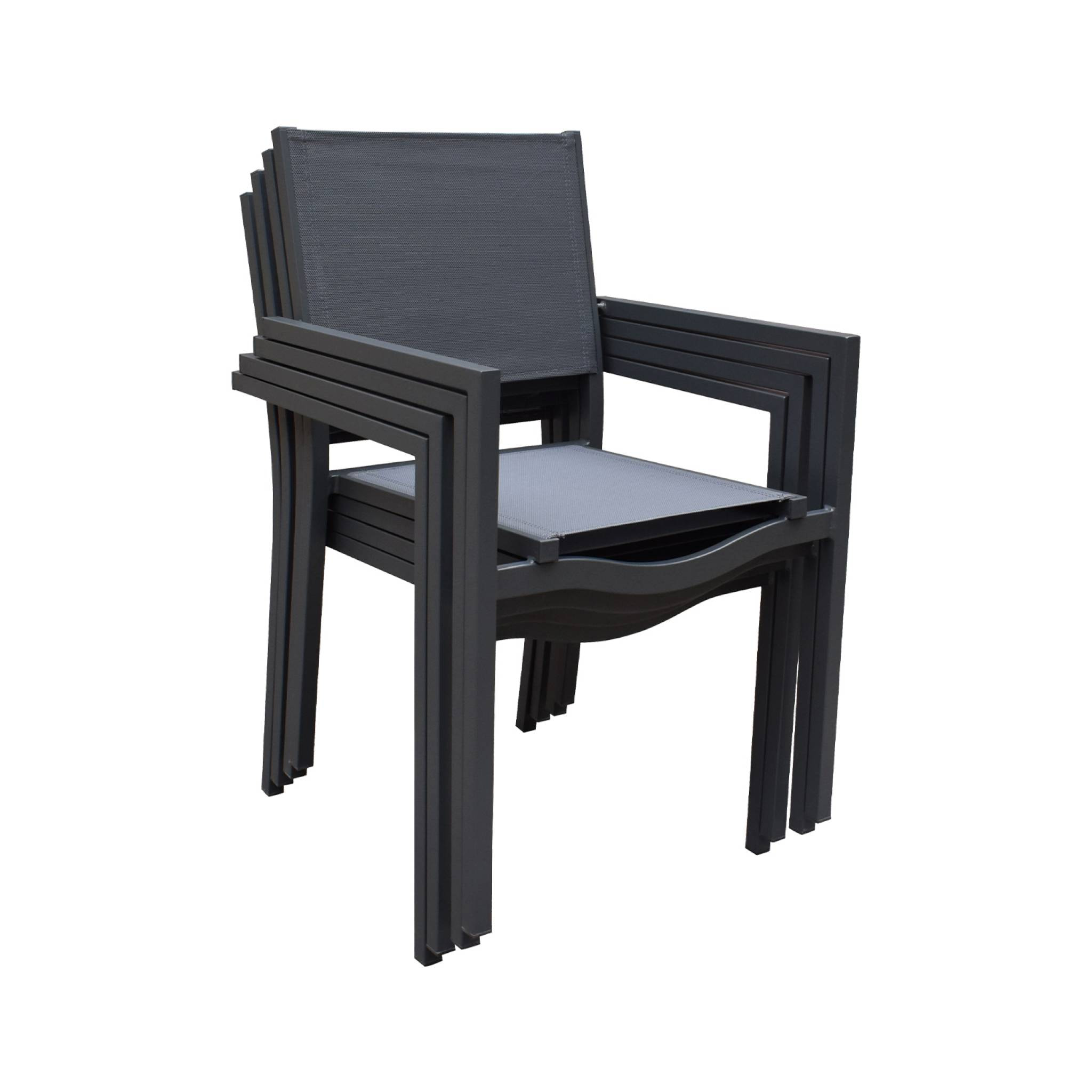 Lot de 4 chaises de jardins empilables en aluminium et textilène. anthracite