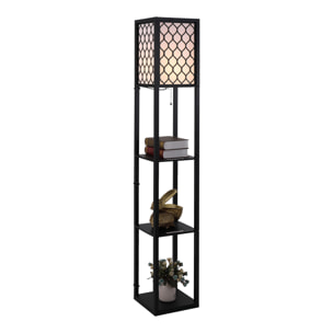 Lampadaire étagère lampe étagère 26L x 26l x 160H cm 3 étagères 4 niveaux MDF noir motif nid d'abeille