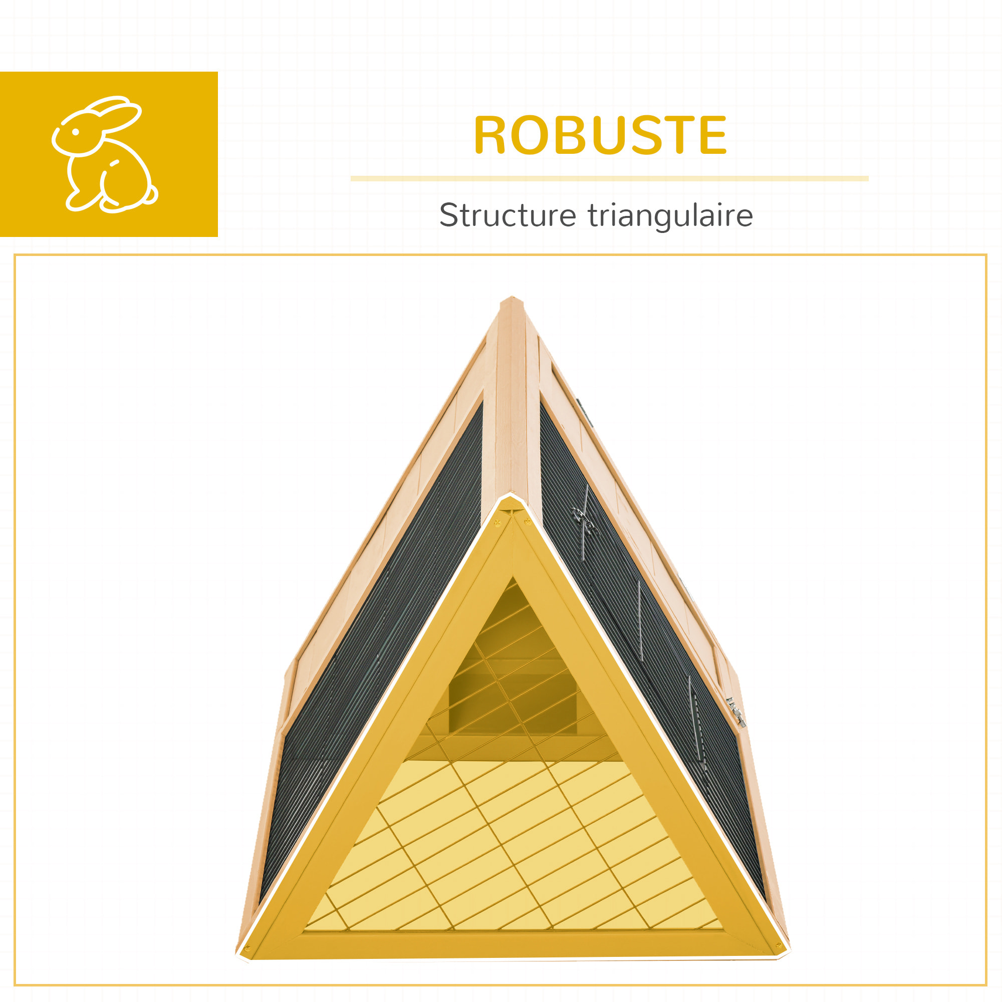 Clapier triangulaire de sol enclos extérieur niche double porte dim. 116L x 62l x 53H cm bois massif pin