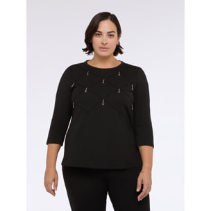 Fiorella Rubino - Camiseta de jersey de algodón con trabajo de rombos - Negro