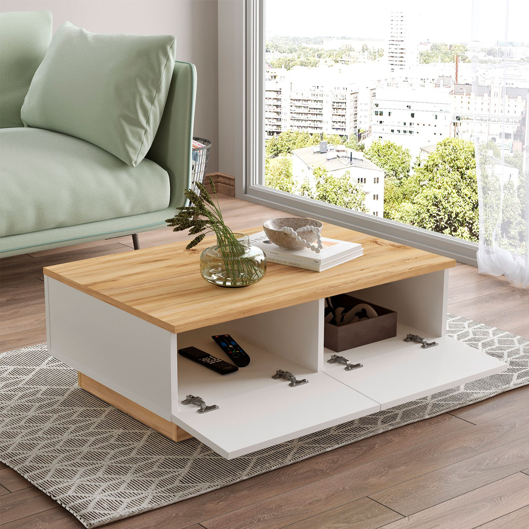 Mesa de centro cuadrada con cajón de almacenamiento wellhome.