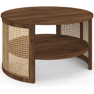 Table basse ronde Eve cannage effet noyer Ø70cm