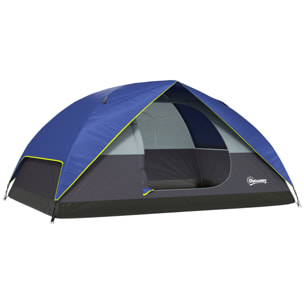 Tente de camping 2-4 personnes - fenêtre, 2 poches, port d'alimentation, sac de transport - bleu foncé