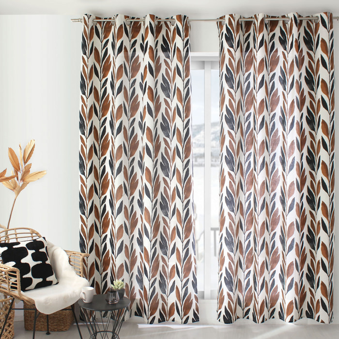 Rideau motif végétal tamisant en coton recyclé - Blanc