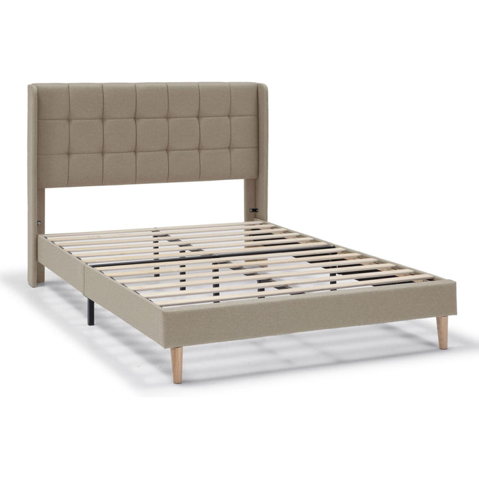 Estructura de Cama tapizada Esther de 30 cm, 90/135-140/150x190 cm, Beige