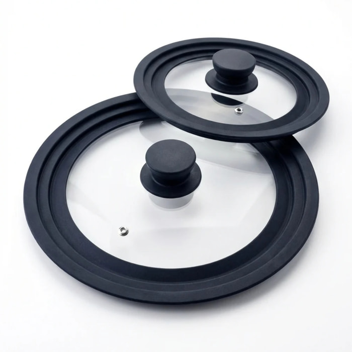 Lot de 2 couvercles de cuisson Fackelmann en verre et silicone, adaptables de 16 à 20 cm et de 24 à 28 cm