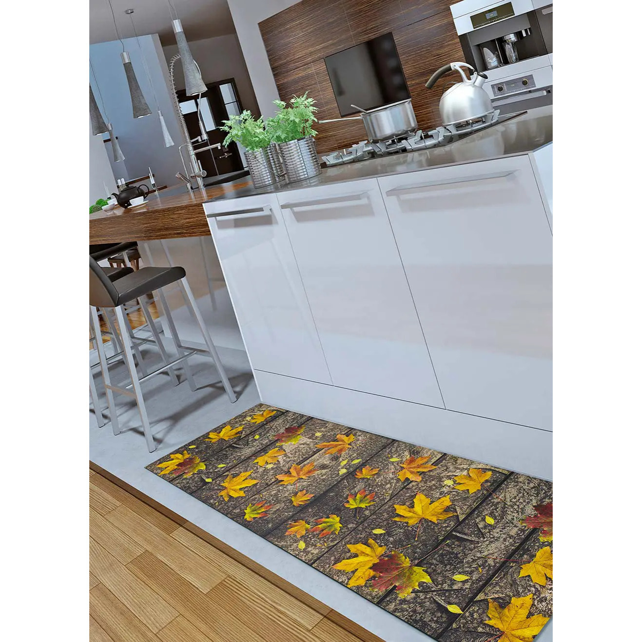 SPRINTY Alfombra vinílica de cocina diseños otoñales en amarillo, varias medidas disponibles.
