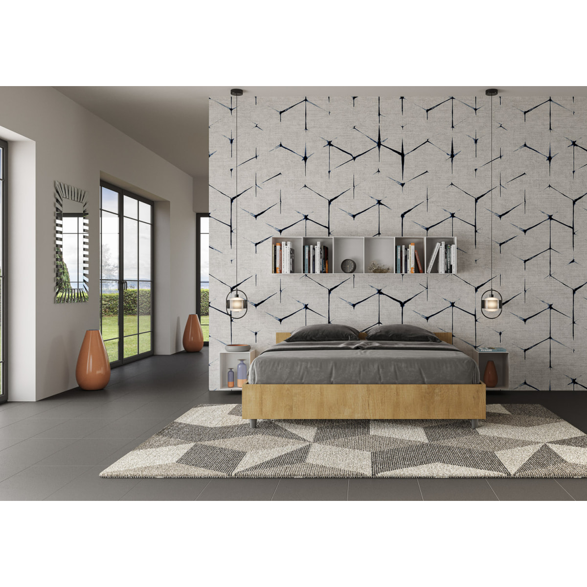 Cama con somier 160x200 roble natural Nuamo