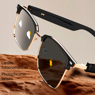Gafas inteligentes GS13 lentes fotocromáticas, llamada bluetooth, asistente de voz, control remoto de la cámara.