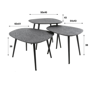 Table basse design organique finition anthracite (3 pièces) RALF