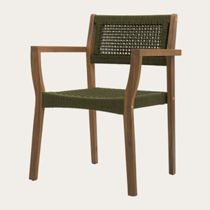Pack de 4 chaises -bois massif d'acacia et corde-couleur vert 58 x 83 x 60 cm