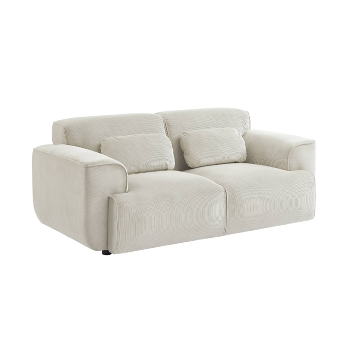 Canapé Wallas. 2 places. tissu velours côtelé blanc crème L 180 x P 98 x H 73cm