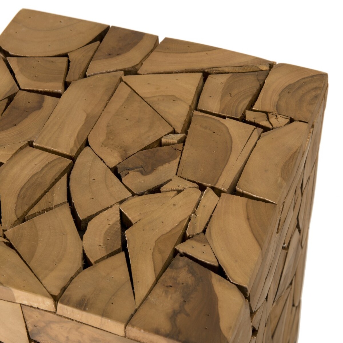 SAM - Table d'appoint marron carrée 30x30cm mosaïque bois Teck