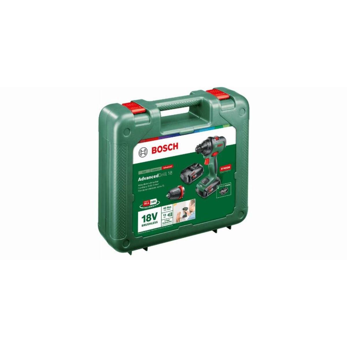 Taladro-destornillador BOSCH AdvancedDrill 18 + 1 portabrocas + 2 baterías 2,5 Ah + cargador - 06039B5006