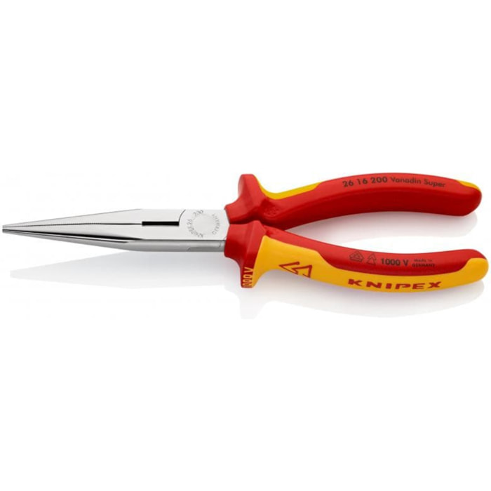 Pince demi-ronde avec tranchant KNIPEX Bec de cigogne - Isolé 1000V - 200 mm - 26 16 200