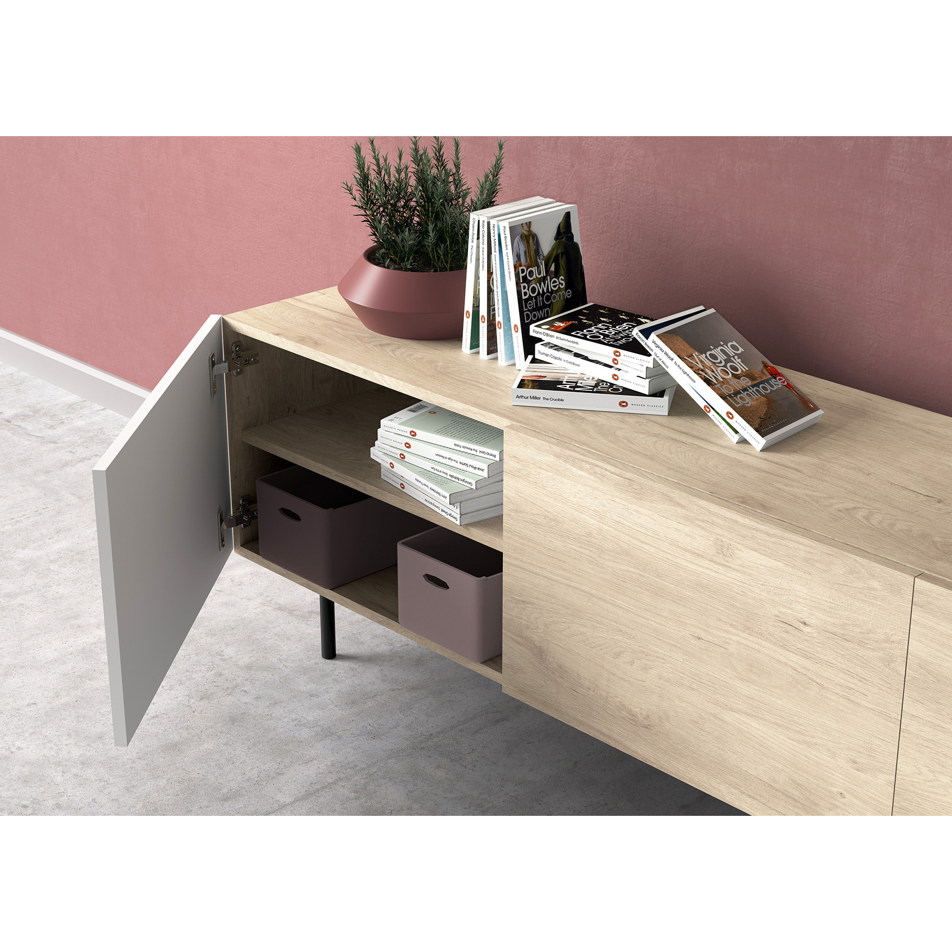 Bajo tv 3 puertas Printed roble-blanco 52x180x44 cm