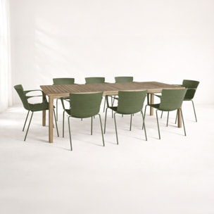 Ensemble de jardin table en bois d'acacia et 8 fauteuils vert MONTAUK