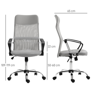 Silla de Oficina de Malla Silla de Escritorio Giratoria con Altura Ajustable Función Basculante Respaldo y Asiento Transpirable Carga 120 kg para Estudio Gris Claro