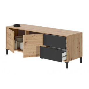 Credenza Arecibo, Madia moderna a 2 ante, Buffet da soggiorno, Mobile porta TV, Madia con piedini per salotto, cm 130x41h47, Rovere nodi e Antracite