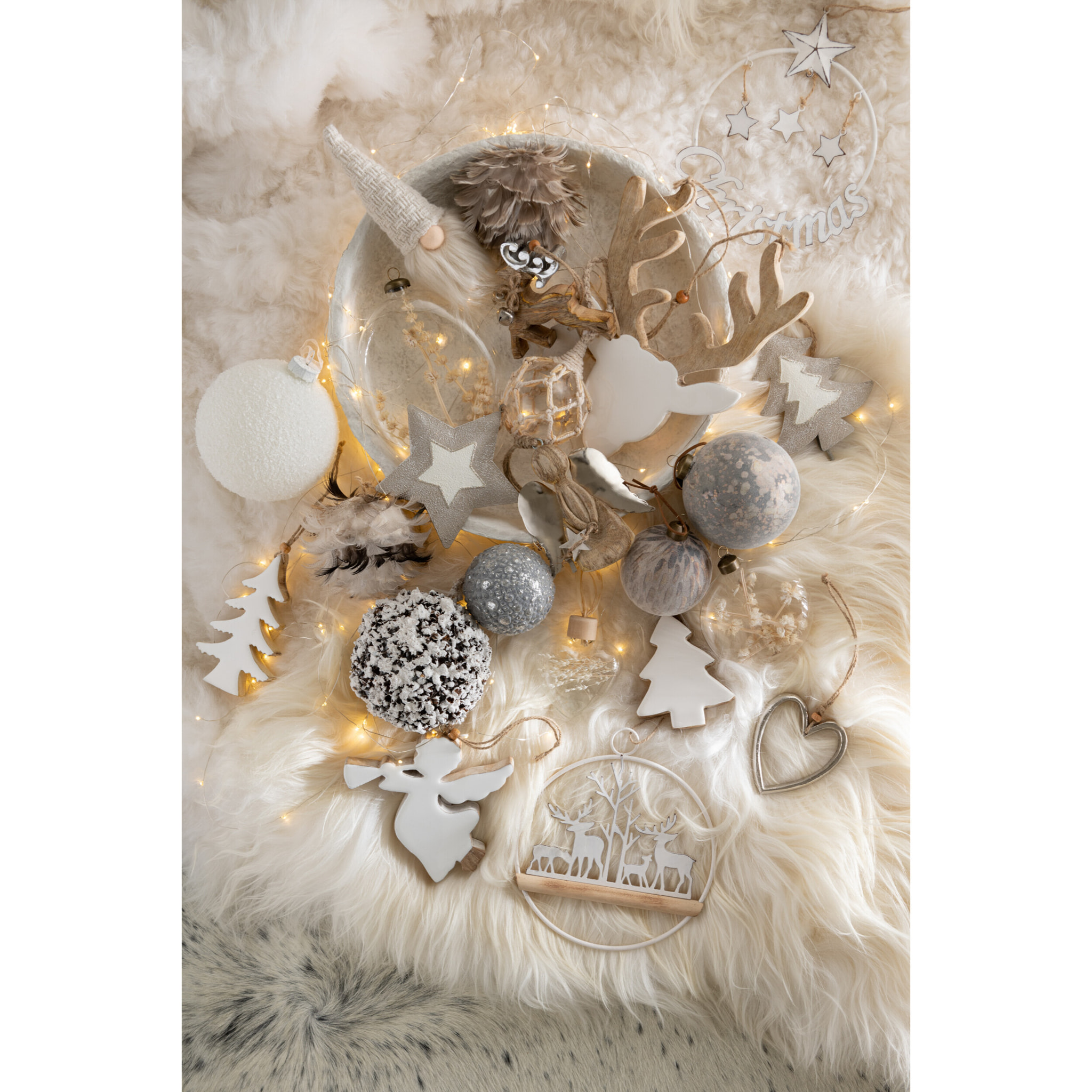J-Line boules de Noël Nid - verre - blanc/beige - 2 pcs