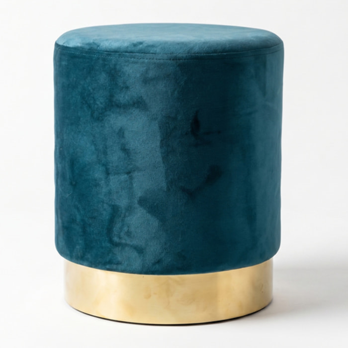 Pouf cilindrico in velluto con base dorata, sgabello imbottito elegante e resistente, seduta compatta salvaspazio, ideale per salotto camera ingresso e toeletta, design moderno glamour e versatile