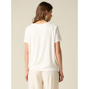Oltre - T-shirt con inserto in raso stampato - Bianco