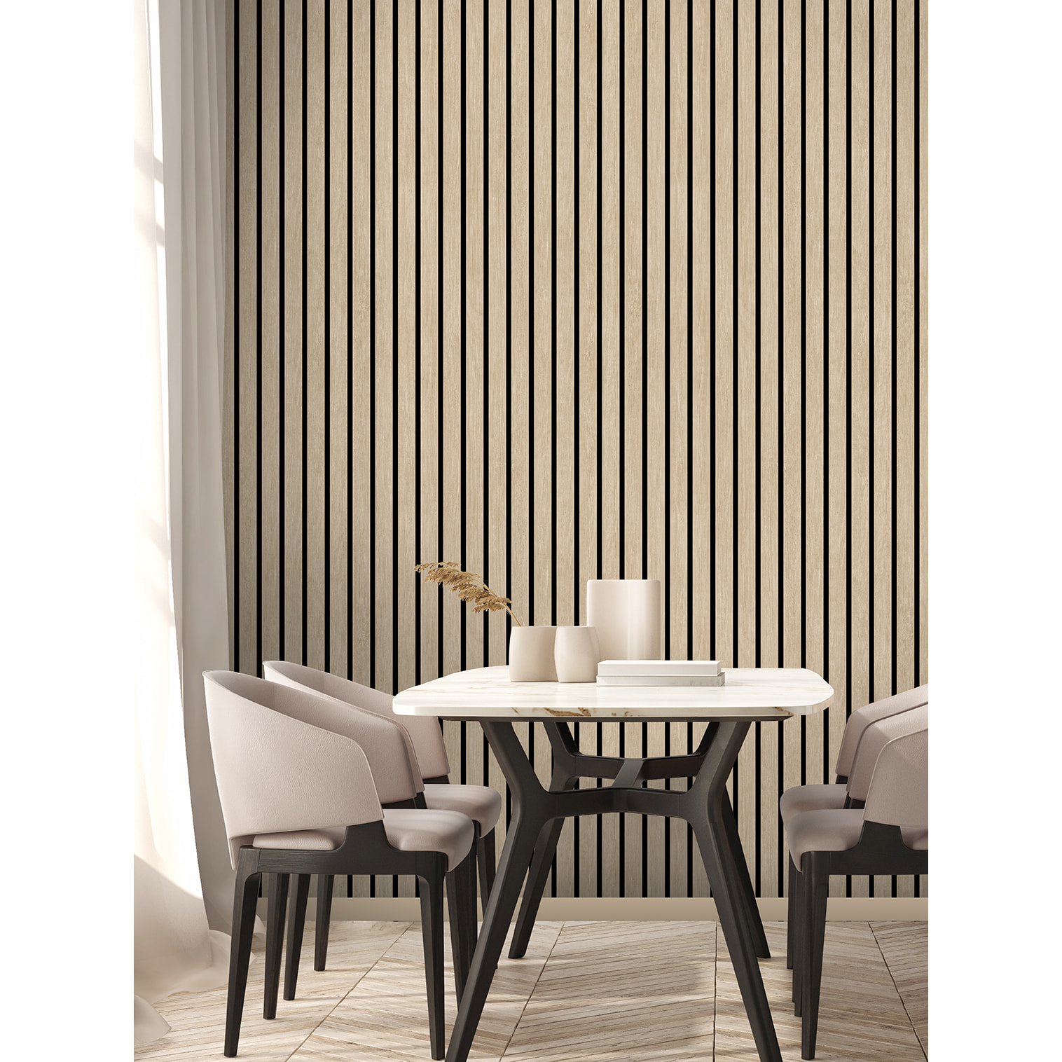 Papier peint lambris acoustique chêne naturel noir