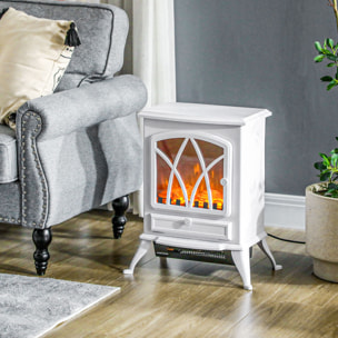 Chimenea Eléctrica 1000W/2000W Chimenea Decorativa con Ventana Efecto de Llama Brillo Ajustable y Protección Sobrecalentamiento para 15-30 ãŽ¡ 45x28,5x54 cm Blanco